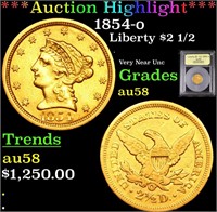 ***Auction Highlight*** 1854-o Gold Liberty Quarte
