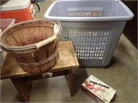 Laundry Basket w/ Wooden Stool -14"Wx8"Dx12"H,