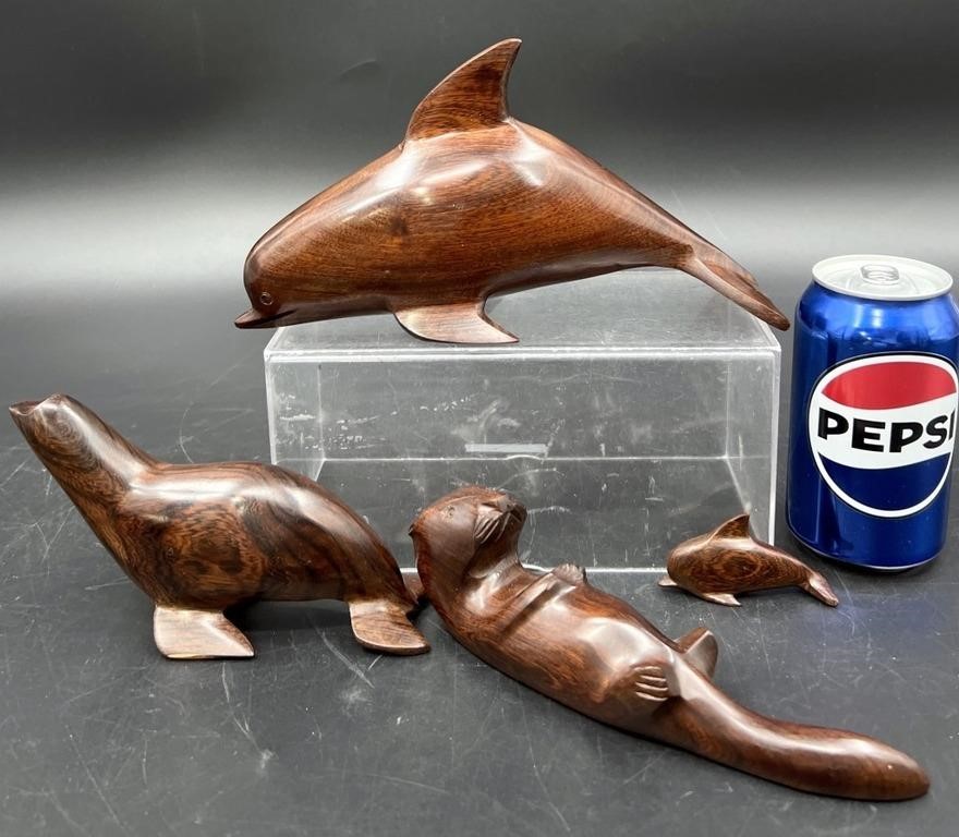 Set of 4 Hand Carved Ironwood Sea Life Figures