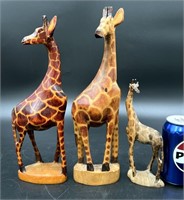 3 Hand Carved Giraffes From Kenya