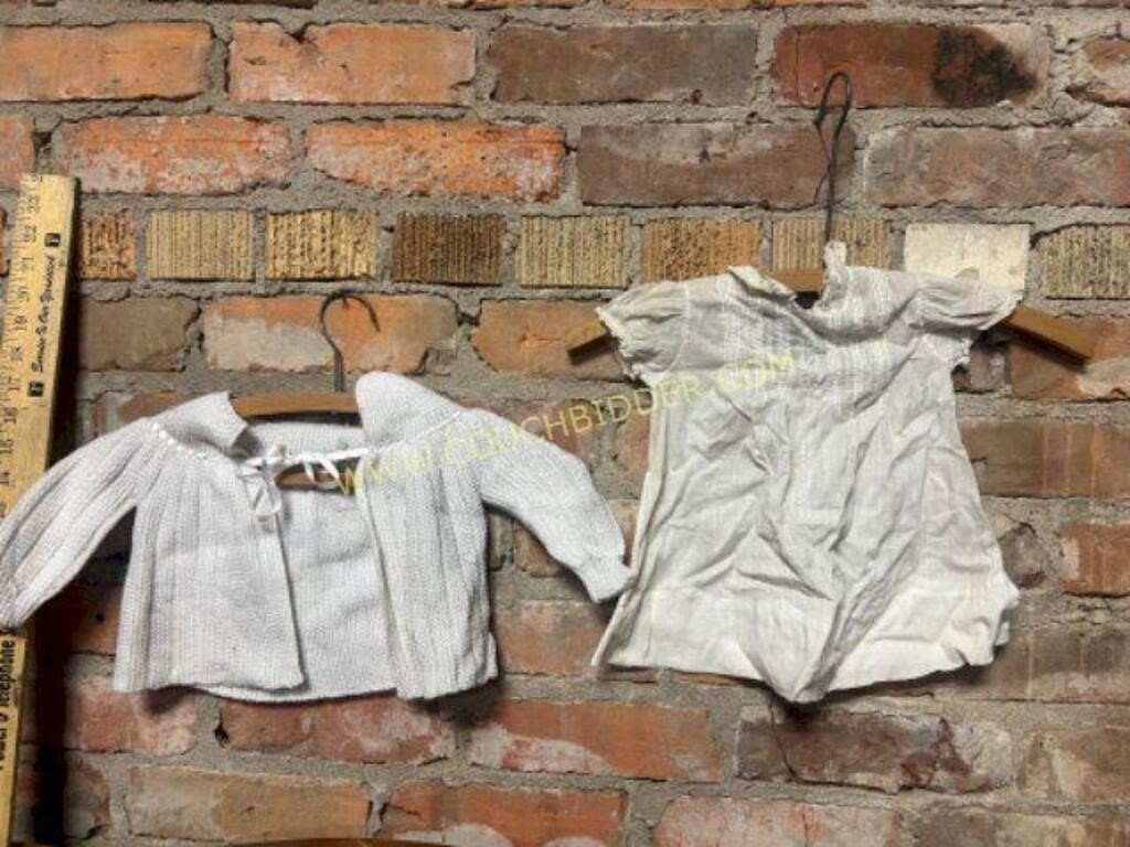 Antique wooden hangers baby gown & sweater