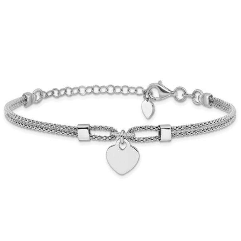 Sterling Silver Polished Heart Dangle Bracelet