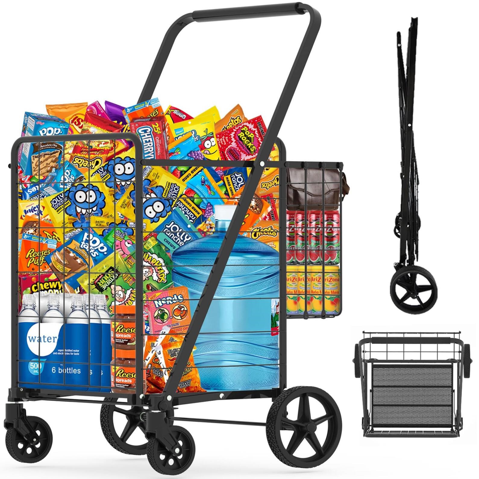 Heavy Duty Folding Shopping Cart for Groceries, Ju