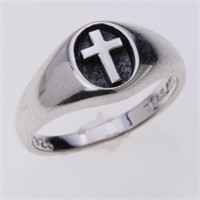 Spiritual Sterling Silver Cross Ring - Size 8