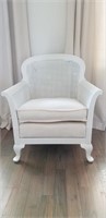 White Wicker Upholstered Cushioned Chair