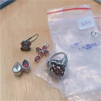 5 Pcs. Red Stone & Sterling Silver Jewelry