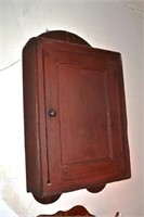 Primitive poplar painted hanging cupboard, dovetai