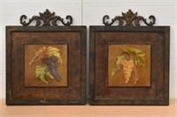 Pair of Decorative Metal Grape Wall Art Square