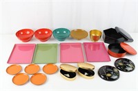24 Vintage Japanese Lacquered Dishes & Boxes