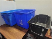 Blue Tote Recycling Bin Black Basket