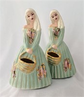 Pair 10 1/2" Mid Century Hedi Schoop CA Lady Vases