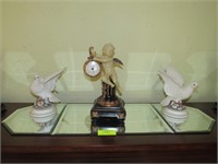 Vintage Clock, Ceramic Doves, Mirror