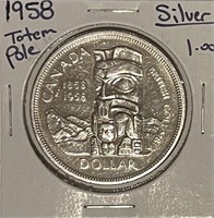 Canada 1958 Silver Dollar AU
