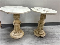 2 beautiful marble top carved column tables