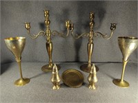 Brass Lot incl. 2 Candelabras, 2 Chalices, and
