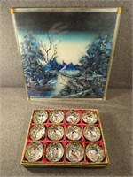 Japanese Set of 12 Sake Cups, Painted & Signed