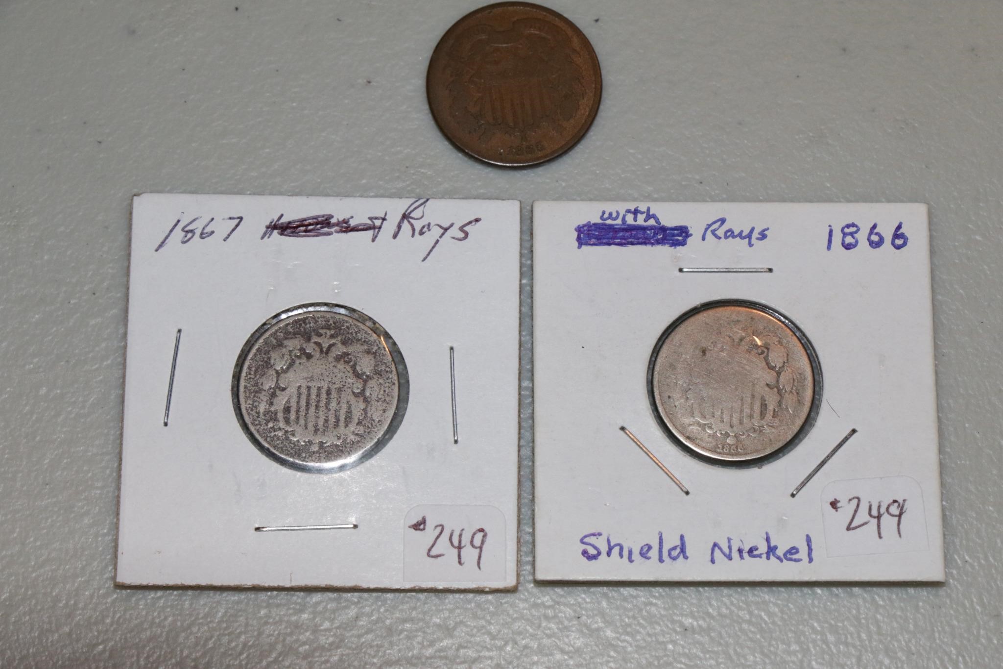 US Sheild Nickels, 2 cent coin