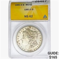 1881-S Morgan Silver Dollar ANACS MS62
