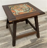 Vintage Mission-style tile-top side table
