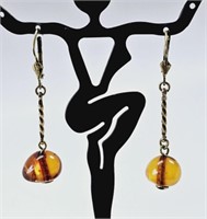 Gold Tone Amber Drop Earrings