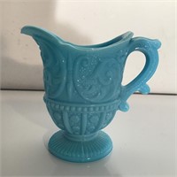 TEAL BLUE PRESSED GLASS PITCHER