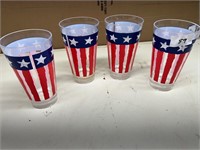 4 PLASTIC AMERICAN FLAG CUPS 6 1/2" TALL