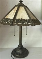 Vintage BRADLEY HUBBARD  Slag Glass Brass Lamp