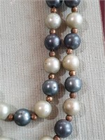 Large old vintage beaded necklace blue silver gold