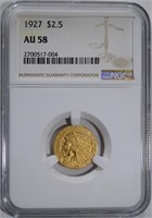 1927 $2.50 INDIAN GOLD NGC AU 58