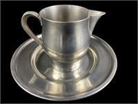 Holland Pewter syrup pitcher with 6" plate