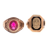A Pair of Gent's Class Rings in Gold