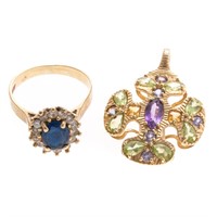 A Lady's Gemstone Pendant & Sapphire Ring in Gold