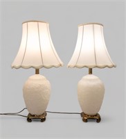 PAIR OF FROSTED GLASS TABLE LAMPS