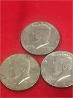 3 Kennedy half dollars 1973D, 1976D, 1974D