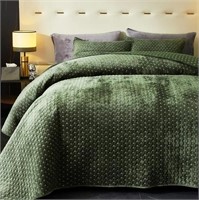 Powdion Velvet Quilt King Size,  Army Green