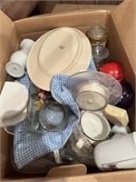 box of plates, cups, tea cup, candy dish