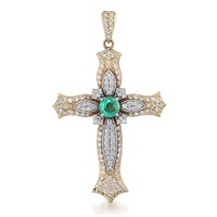 14K YELLOW GOLD 3.00CT EMERALD 3.00CT DIAMOND CROS