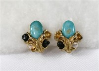 12kt Gold Fill Turquoise, Pearl & Emerald Earrings
