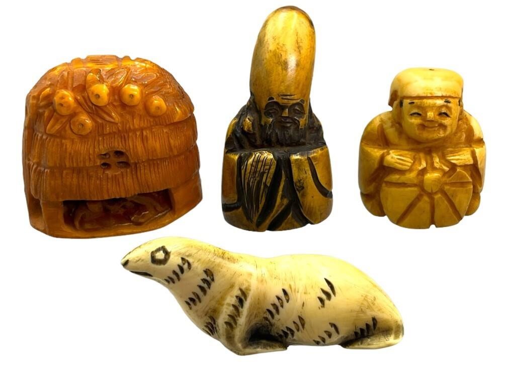 4 Antique Asian Carved Netsuke