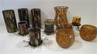 12 Mosaic Glass Candle Holders: Gold, Amber and