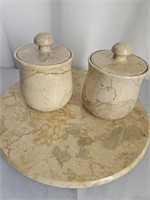 16" MARBLE LAZY SUSAN AND TWO MATCHING 7" (WITH