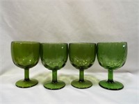 (4) Avocado Green Pedestal Goblet Glasses