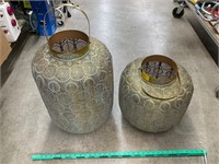 2 large metal candle holders