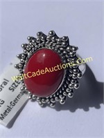 Ring - Red Coral - Size 9 - Handmade with German