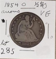 1854  Seated Half Dollar no rays VG