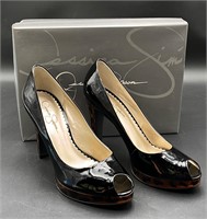 Jessica Simpson Ladies Black/Leopard Vinyl Heels