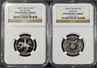 (2) 1999-S SILVER QUARTERS NGC PF 69 UCAM