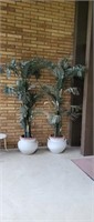 2 Ceramic Planter with Silk Palm Trees