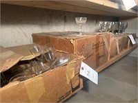Shelf of Glassware Including Goblets, Wine Glasses
