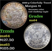 1886-p Colorfully Toned Morgan $1 Grades Choice Un